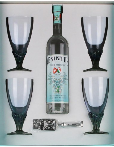 Absinthe Elixir du Pays des Fées avec 4 verres 50 cl.