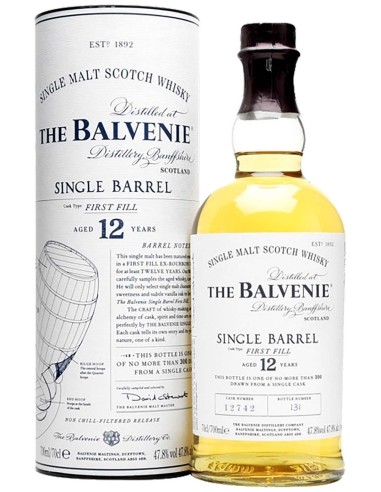 Single Malt Scotch Whisky Balvenie Single Barel 12 ans 70 cl.