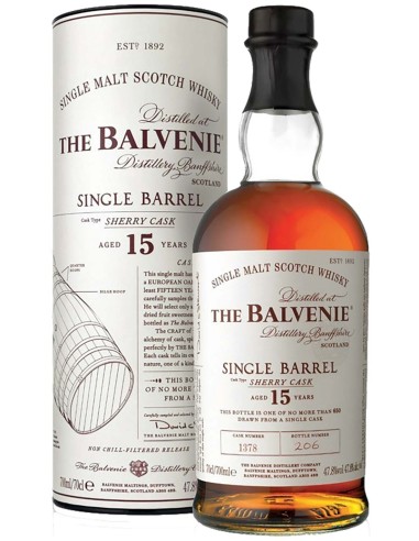 Single Malt Scotch Whisky Balvenie Single Barrel Sherry Cask 15 ans 70 cl.