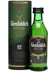 Single Malt Scotch Whisky Glenfiddich Glas Tube 12 ans Mini 5 cl.