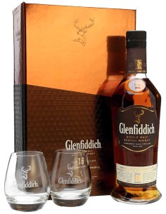 Single Malt Scotch Whisky Glenfiddich Ancient Reserve 18 ans avec 2 verres 70 cl.