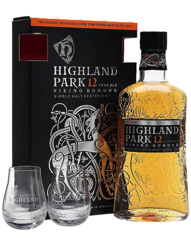 Single Malt Scotch Whisky Highland Park Viking Honour 12 ans avec 2 verres 70 cl.