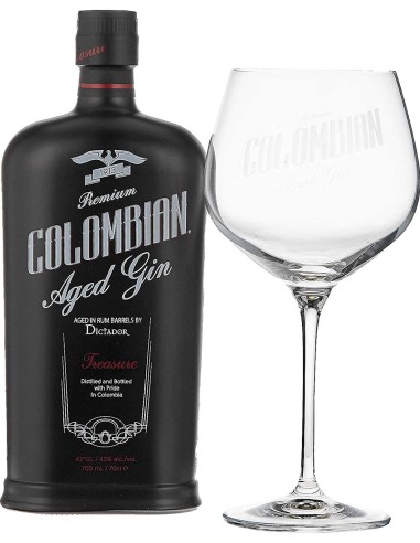 Gin Dictador Colombian Treasure avec 1 Verre 43 % 70 cl.