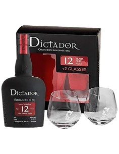 Ron Dictador 12 ans avec 2 Verres 70 cl.