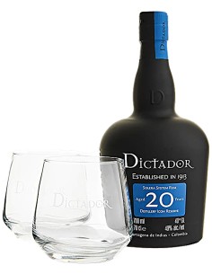 Ron Dictador 20 ans avec 2 Verres 70 cl.