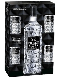 Vodka Three Sixty avec 4 verres 300 cl.