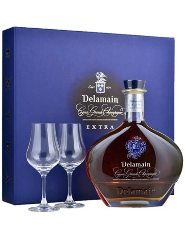 Cognac Delamain Carafe Extra + 2 verres en Cristallin 70 cl.