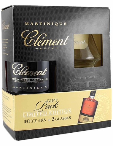 Rhum Clément Martinique 10 ans Boite cadeau avec 2 verres 70 cl.