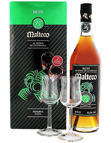 Ron Malteco Panamá 15 ans - Reserva Maya Boite Cadeau avec 2 verres 70 cl.