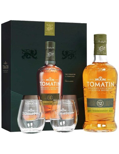 Single Malt Scotch Whisky Tomatin 12 ans Boite Cadeau avec 2 verre 70 cl.